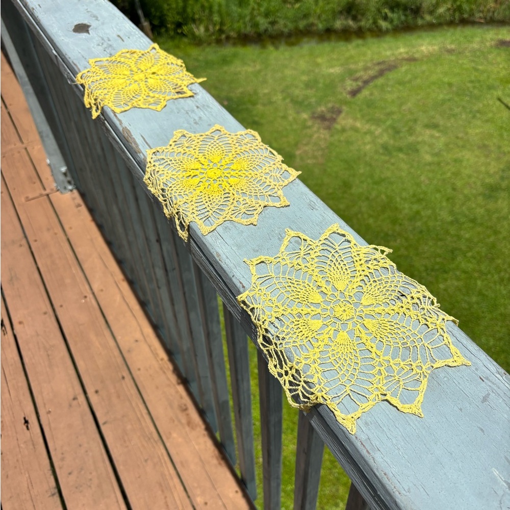 Vintage Hand Crocheted Yellow Doilies Set of 3
